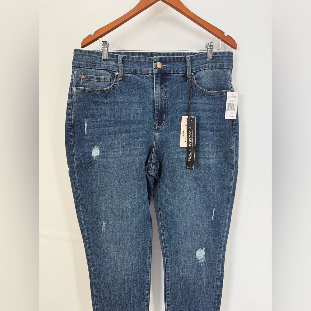 Nanette Lepore Flawless Belle High Rise Ankle Distressed Dark Blue Ankle Jeans - Picture 10 of 15